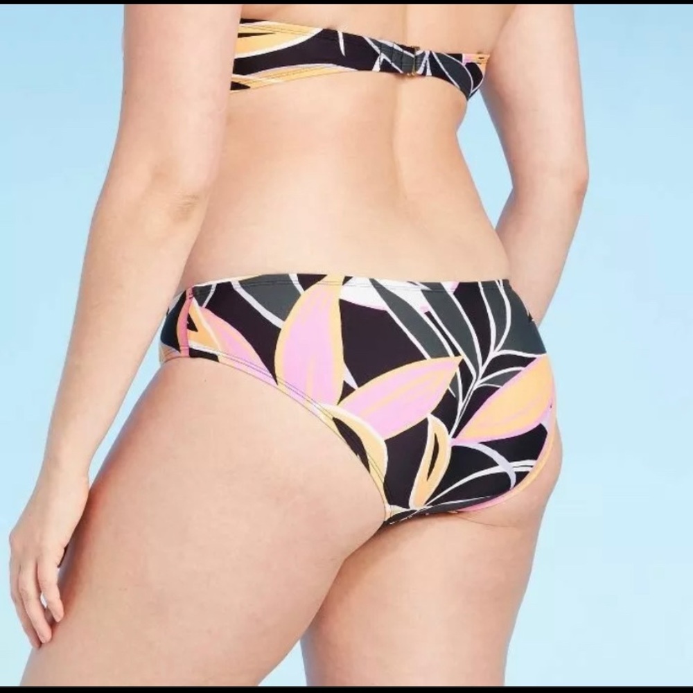 Kona Sol hipster bikini swim bottoms XL tropical floral black Medium coverage